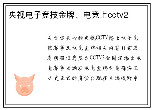 央视电子竞技金牌、电竞上cctv2